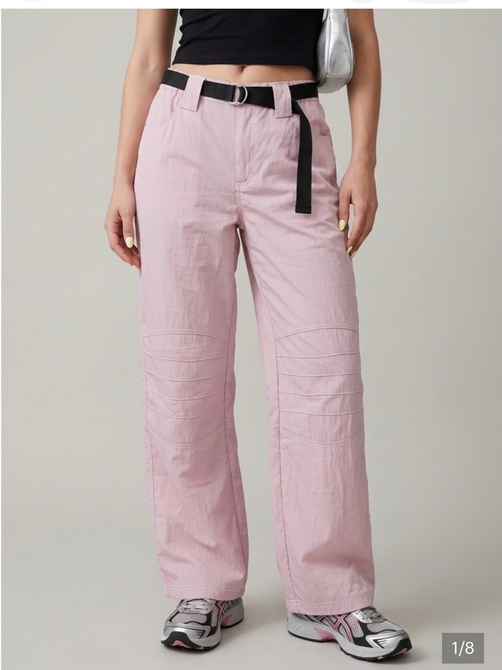 Urban Outfitters Silence + Noise Bailey Pink Nylon Moto Wide Leg Pants 4 Rave